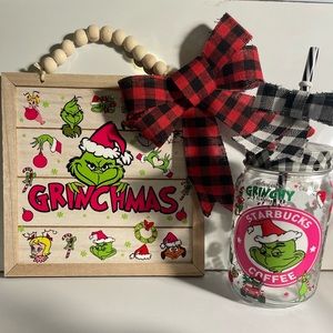 Grinch Christmas wooden sign